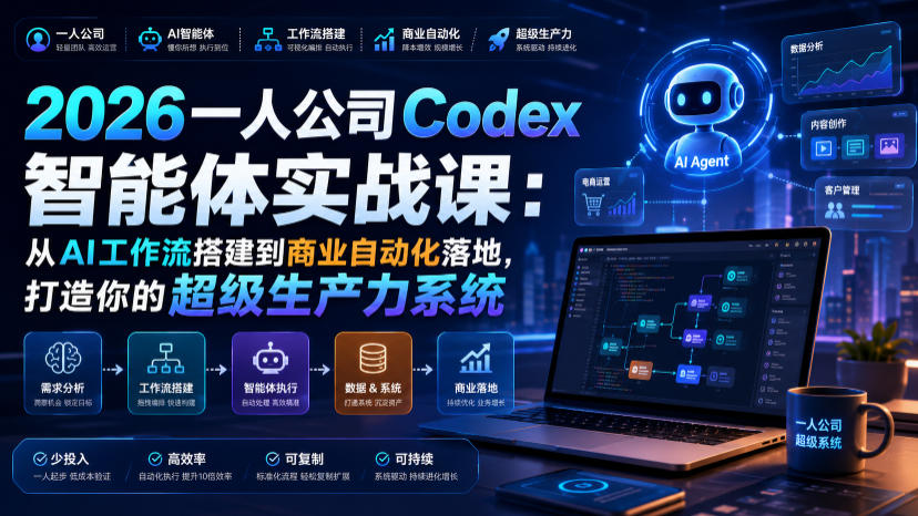 2026一人公司Codex智能体实战课：从AI工作流搭建到商业自动化落地，打造你的超级生产力系统-淘金社:轻创终点站