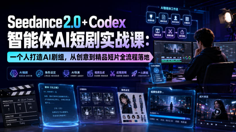 Seedance2.0+Codex智能体AI短剧实战课：一个人打造AI剧组，从创意到精品短片全流程-淘金社:轻创终点站