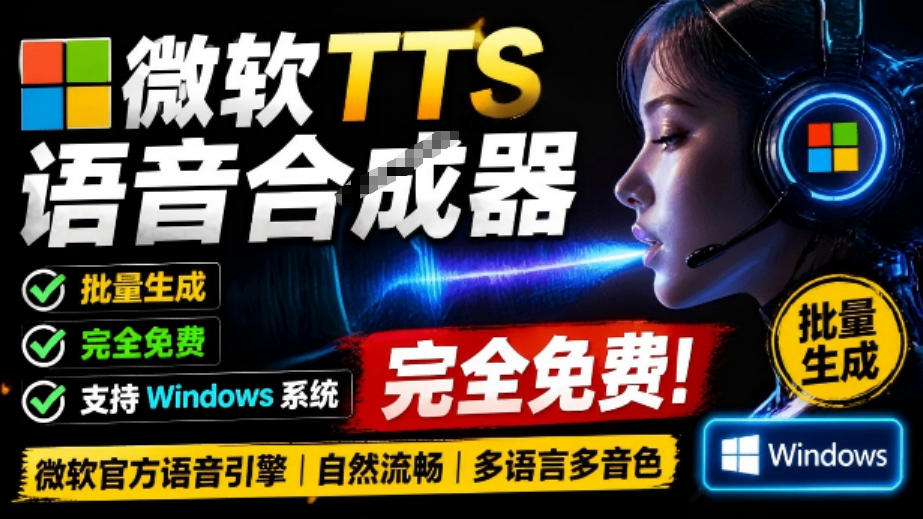 微软TTS免费语音配音生成器，完全免费，支持多语音、多音色选择，Windows系统专用TTS语音合成器-淘金社:轻创终点站