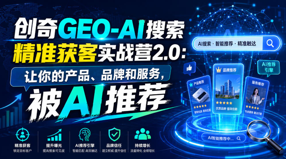创奇GEO-AI搜索精准获客实战营2.0：让你的产品、品牌和服务，被AI推荐-淘金社:轻创终点站