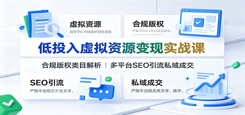 低投入虚拟资源变现实战课：合规版权类目解析，多平台SEO引流私域成交-淘金社:轻创终点站