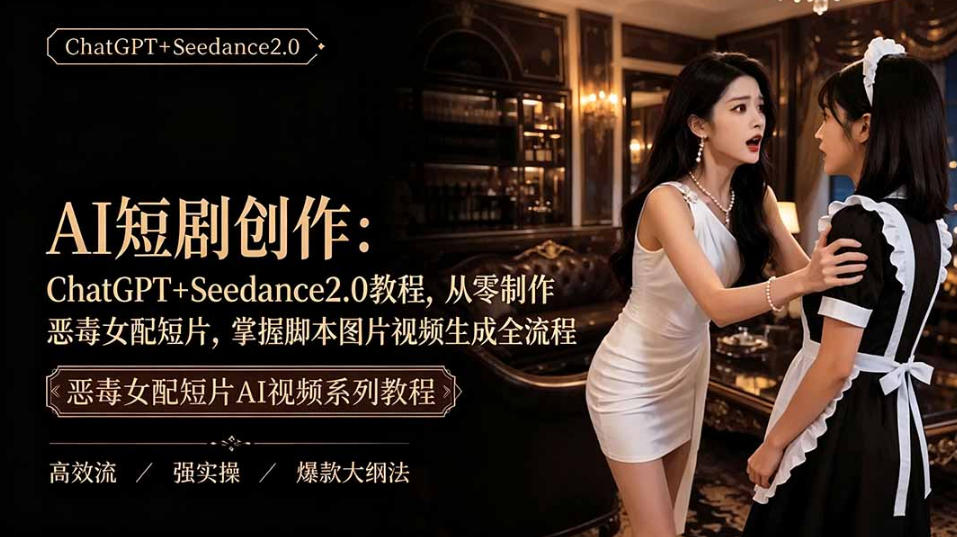 AI短剧从零创作实战课｜ChatGPT脚本撰写+Seedance2.0视频生成，恶毒女配短剧全流程教程-淘金社:轻创终点站