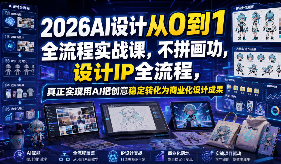 2026AI设计从0到1全流程实战课，不拼画功，设计IP全流程，真正实现用AI把创意稳定转化为商业化设计成果-淘金社:轻创终点站