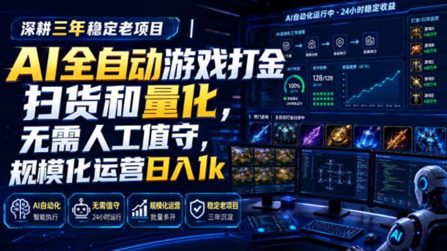 AI全自动游戏打金扫货和量化,规模化运营日入1k,深耕三年稳定老项目!-淘金社:轻创终点站