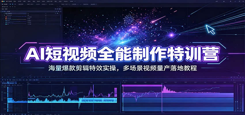 AI短视频全能制作特训营:海量爆款剪辑特效实操,多场景视频量产落地教程-淘金社:轻创终点站
