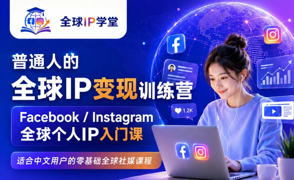 普通人的全球IP变现训练营,Facebook/Instagram全球个人IP入门课,零基础全球社媒课程-淘金社:轻创终点站