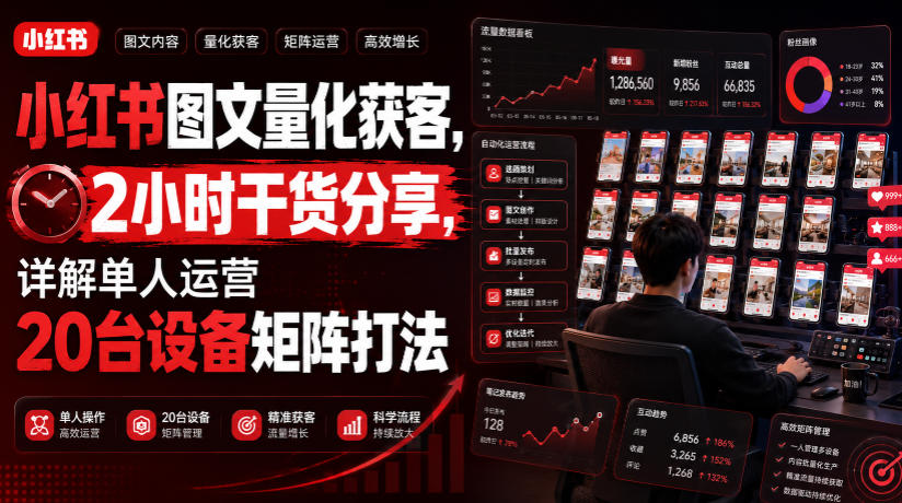 小红书图文量化获客,2小时干货分享,详解单人运营20台设备矩阵打法-淘金社:轻创终点站