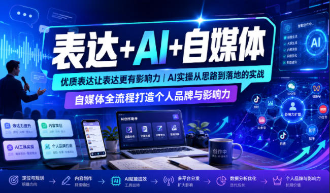 表达+AI+自媒体,优质表达让表达更有影响力|AI实操从思路到落地的实战|自媒体全流程打造个人品牌与影响力-淘金社:轻创终点站