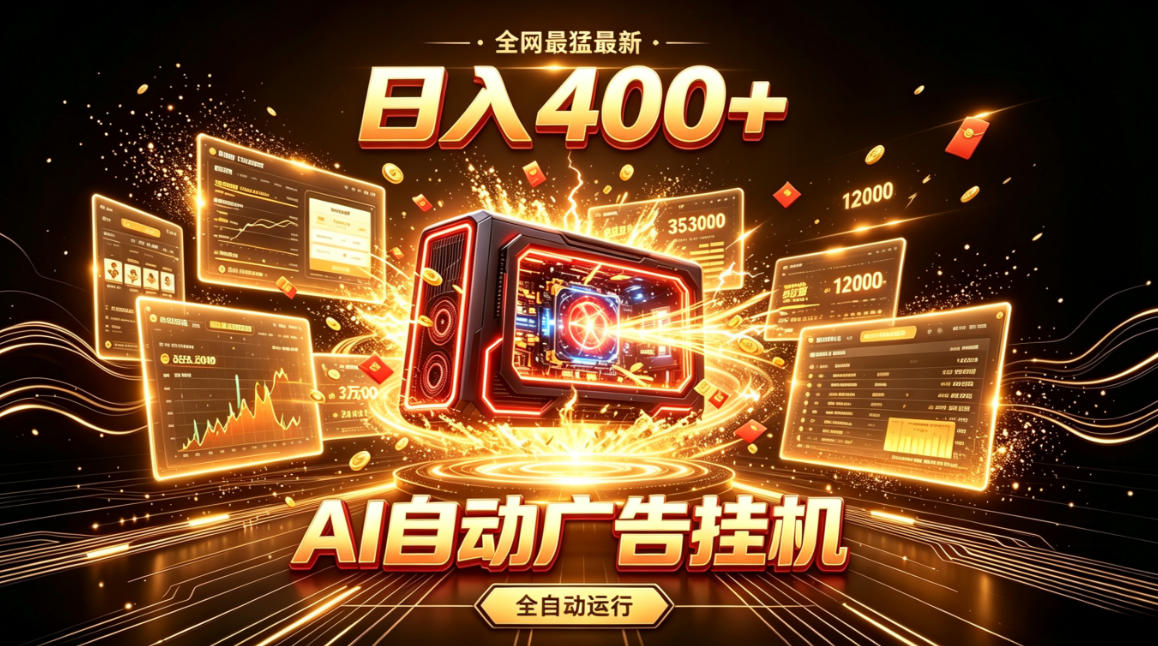 全网最猛最新的AI自动广告挂G,狠收益日入400+,真正做到躺賺式变现【揭秘】-淘金社:轻创终点站