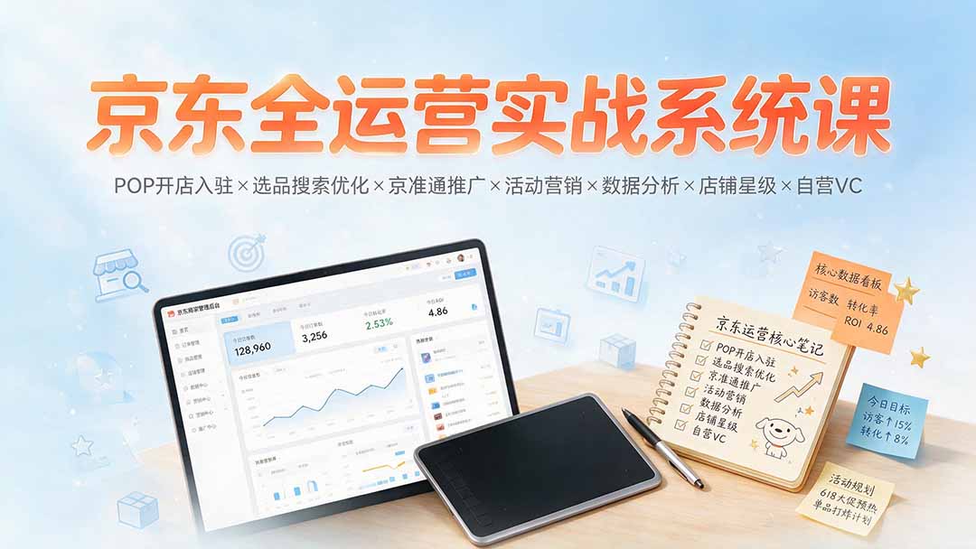京东全运营实战系统课:POP开店入驻×选品搜索优化×京准通推广×活动营销×数据分析×店铺星级×自营VC-淘金社:轻创终点站