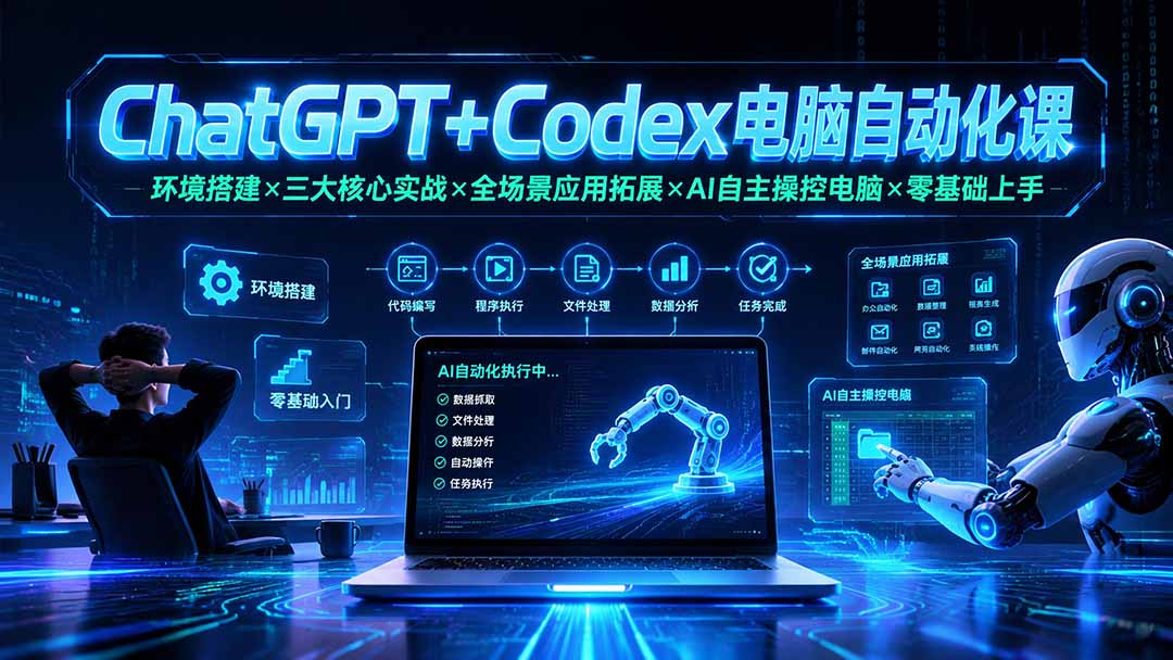 ChatGPT+Codex电脑自动化课:环境搭建×三大核心实战×全场景应用拓展×AI自主操控电脑×零基础上手-淘金社:轻创终点站