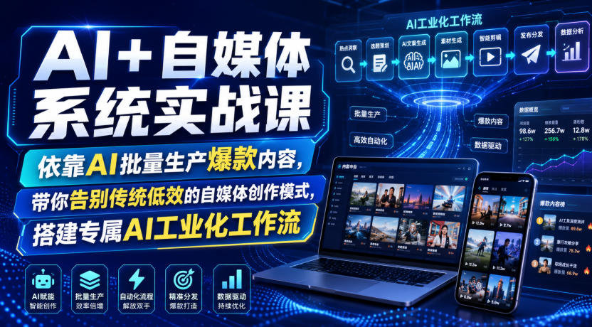 AI+自媒体系统实战课，依靠AI批量生产爆款内容，带你告别传统低效的自媒体创作模式，搭建专属AI工业化工作流-淘金社:轻创终点站