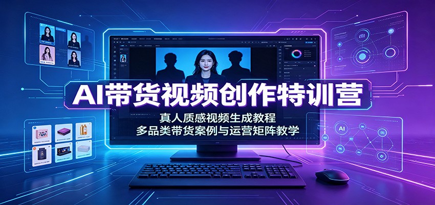 AI带货视频创作特训营：真人质感视频生成教程，多品类带货案例与运营矩阵教学-淘金社:轻创终点站