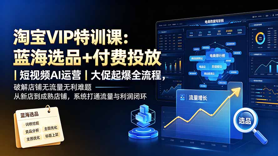 淘宝VIP特训课-更新：蓝海选品+付费投放｜短视频AI运营｜大促起爆全流程，破解店铺无流量无利润难题-淘金社:轻创终点站