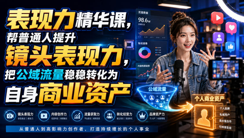 表现力精华课，帮普通人提升镜头表现力，把公域流量稳稳转化为自身商业资产-淘金社:轻创终点站