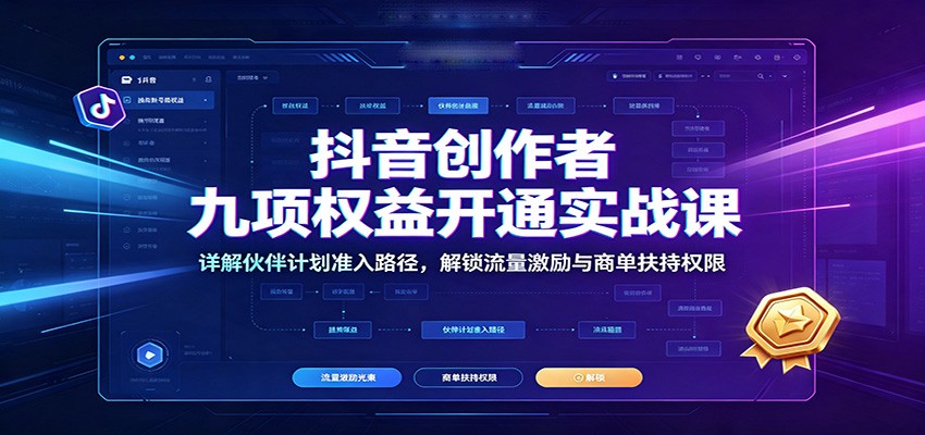 抖音创作者九项权益开通实战课:详解伙伴计划准入路径,解锁流量激励与商单扶持权限-淘金社:轻创终点站