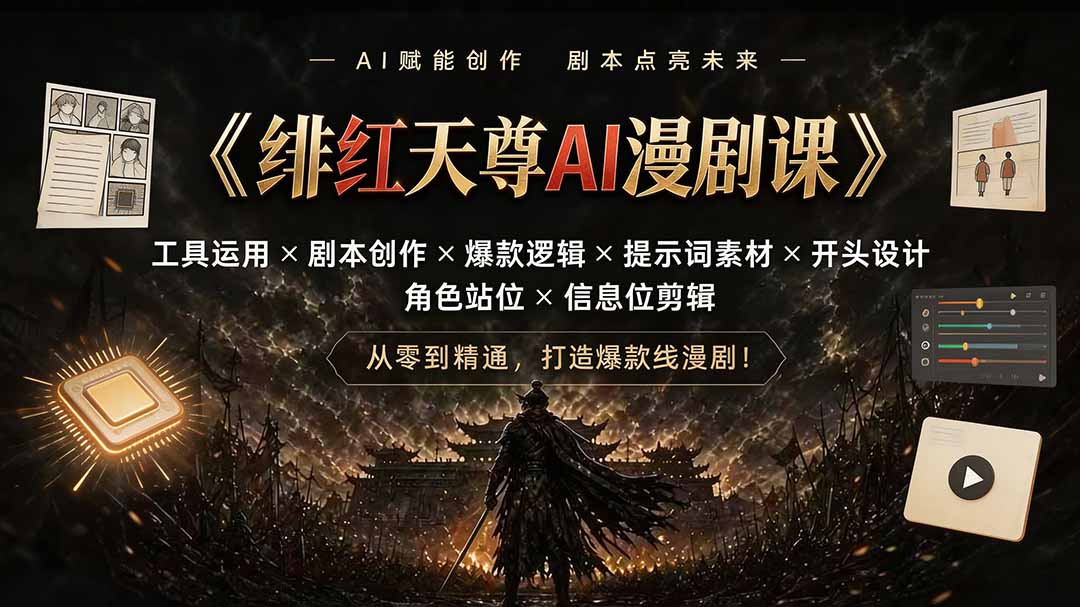 绯红天尊AI漫剧课｜工具运用×剧本创作×爆款逻辑×提示词素材×开头设计×角色站位×信息位剪辑-淘金社:轻创终点站