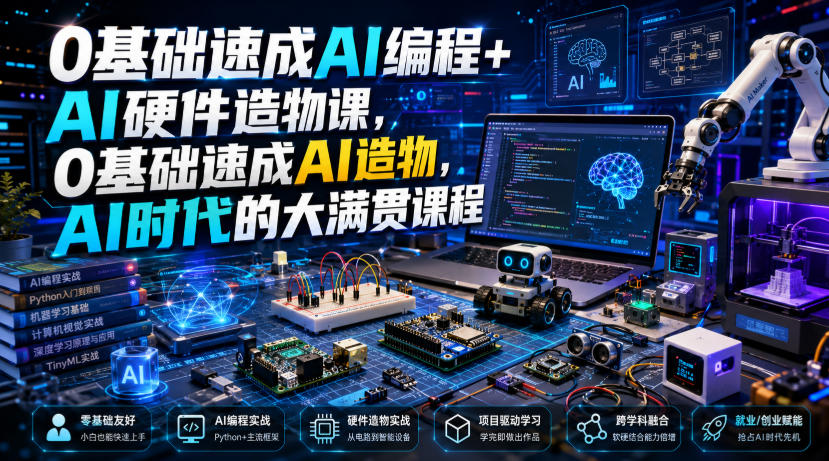 0基础速成AI编程+AI硬件造物课,0基础速成AI造物,AI时代的大满贯课程-淘金社:轻创终点站