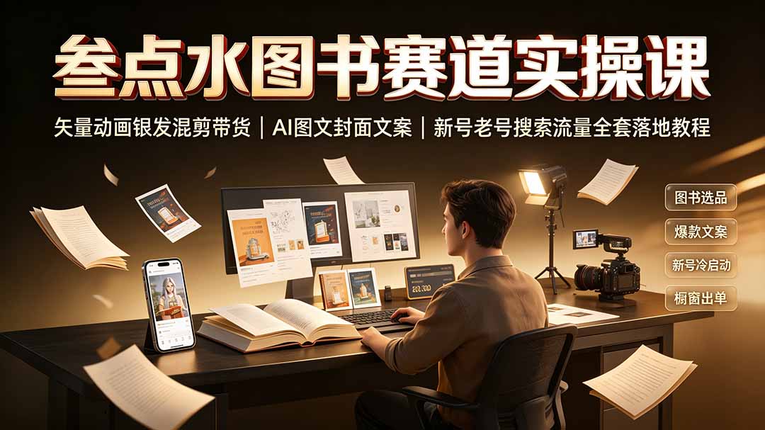 叁点水图书赛道实操课|矢量动画银发混剪带货,AI图文封面文案,新号老号搜索流量全套落地教程-淘金社:轻创终点站