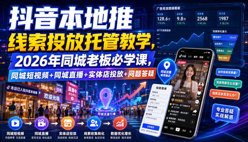 抖音本地推线索投放托管教学,2026年同城老板必学课,同城短视频+同城直播+实体店投放+问题答疑-淘金社:轻创终点站