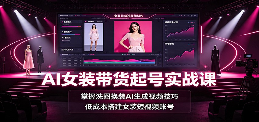 AI女装带货起号实战课:掌握洗图换装AI生成视频技巧,低成本搭建女装短视频账号-淘金社:轻创终点站