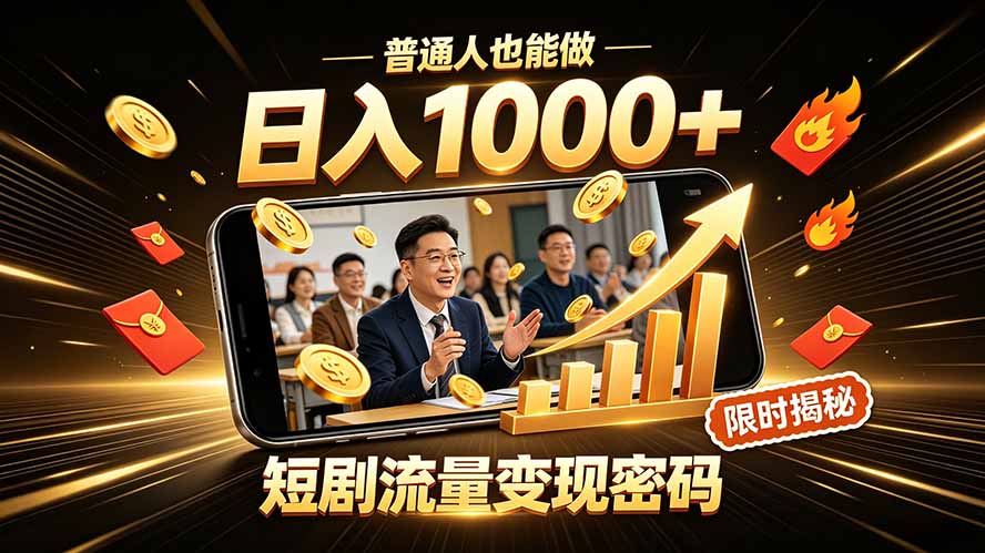 一部手机做短剧分发，不用真人出镜、不用拍摄剧本，快手流量变现日赚千元-淘金社:轻创终点站