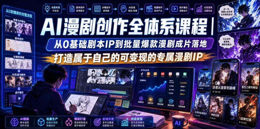 AI漫剧创作全体系课程|从0基础剧本IP到批量爆款漫剧成片落地,打造属于自己的可变现的专属漫剧IP-淘金社:轻创终点站