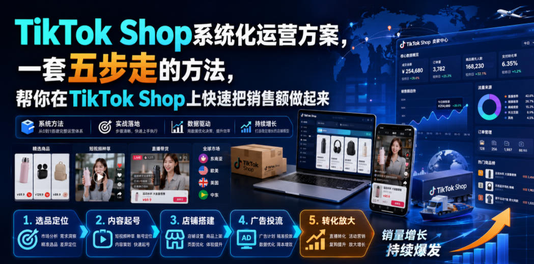 TikTok Shop系统化运营方案,一套五步走的方法,帮你在TikTok Shop上快速把销售额做起来【原创双语字幕】-淘金社:轻创终点站