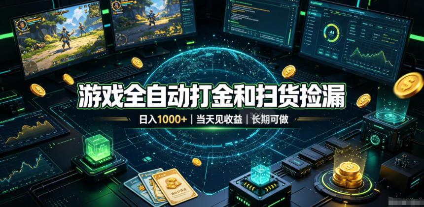 游戏全自动打金和扫货捡漏,日入1k+,当天见收益,长期可做!【揭秘】-淘金社:轻创终点站