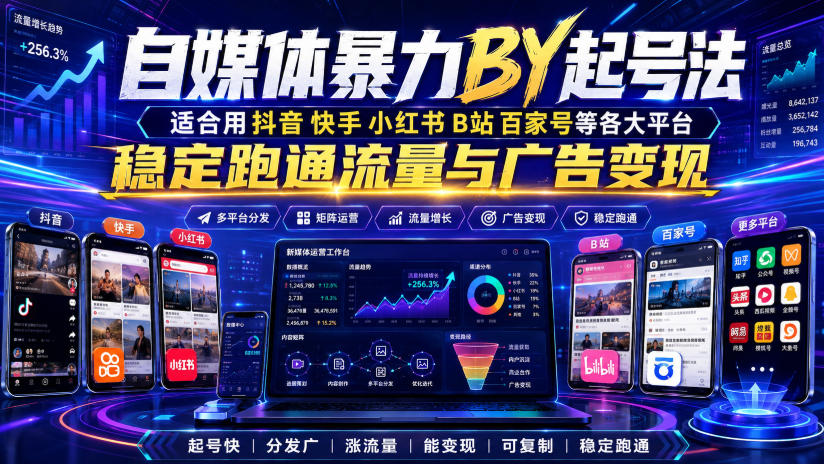 自媒体暴力搬运起号法,适合用抖音快手小红书B站百家号等各大平台,稳定跑通流量与广告变现-淘金社:轻创终点站