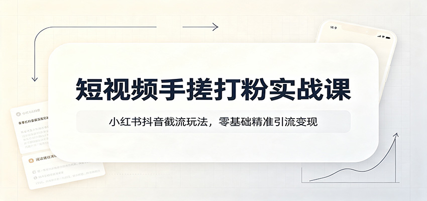 短视频手搓打粉实战课:小红书抖音截流玩法,零基础精准引流变现-淘金社:轻创终点站