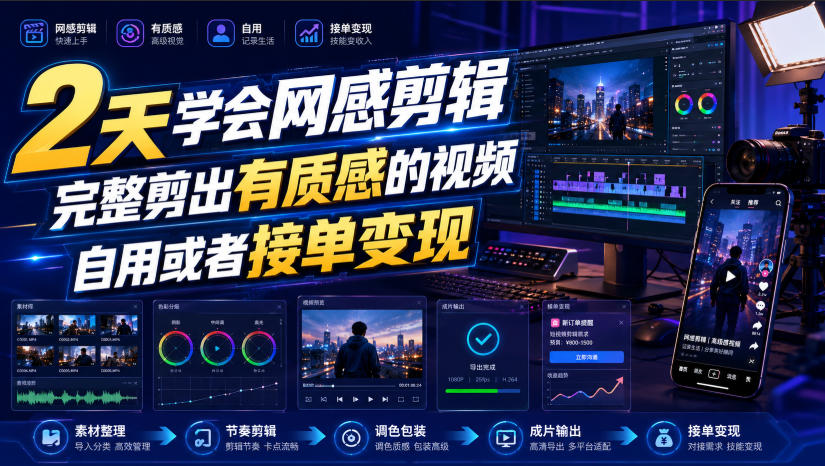 2天学会网感剪辑,完整剪出有质感的视频,自用或者接单变现-淘金社:轻创终点站
