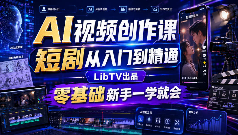 AI视频创作课,短剧从入门到精通,LibTV出品,零基础新手一学就会-淘金社:轻创终点站