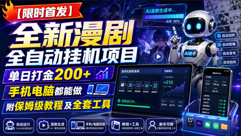 【限时首发】全新漫剧全自动挂G项目,单日打金200+,手机电脑都能做,附保姆级教程及全套工具【揭秘】-淘金社:轻创终点站