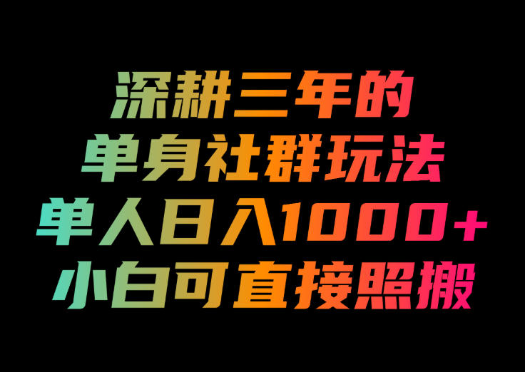 深耕三年的单身社群玩法,单人日入1000+,小白可直接照搬!【揭秘】-淘金社:轻创终点站