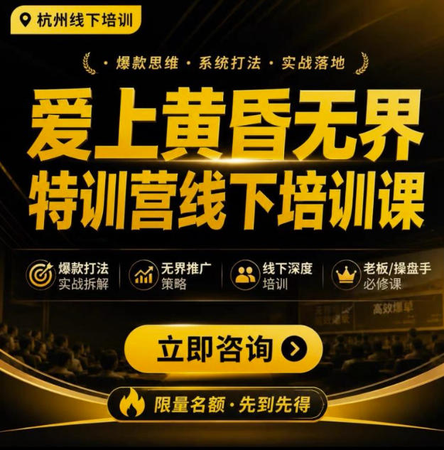 爱上黄昏无界特训营AI推广实战7月27-30杭州线下课,AI落地淘宝最完整的课程,学天猫淘宝的老板必看-淘金社:轻创终点站