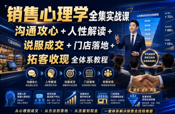 销售心理学全集实战课|沟通攻心+人性解读+说服成交+门店落地+拓客收现全体系教程-淘金社:轻创终点站