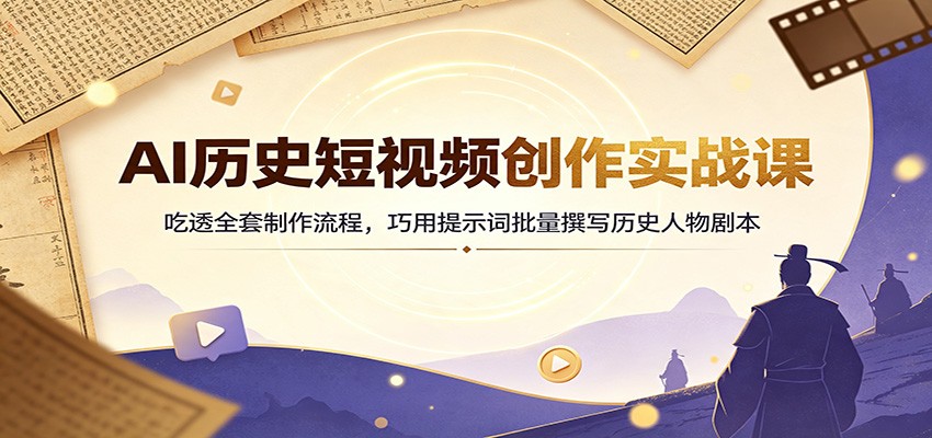 AI历史短视频创作实战课:吃透全套制作流程,巧用提示词批量撰写历史人物剧本-淘金社:轻创终点站