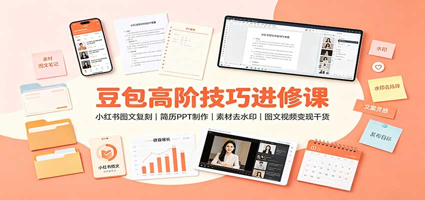 豆包高阶技巧进修课:小红书图文复刻,简历PPT制作,素材去水印,图文视频变现干货-淘金社:轻创终点站