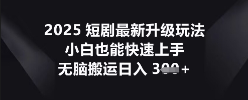 2025短剧最新升级玩法，小白也能快速上手，无脑搬运日入3张-源创文化:轻创终点站