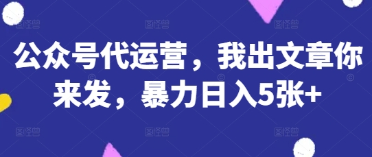 公众号代运营，我出文章你来发，暴力日入5张+【揭秘】-源创文化:轻创终点站