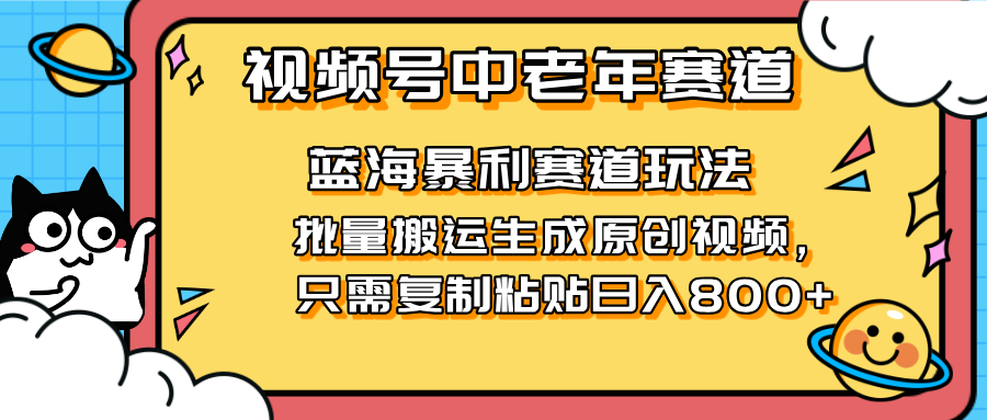 （14314期）2025视频号中老年短视频蓝海暴利风口！复制粘贴搬运视频单日赚800+，无...-源创文化:轻创终点站