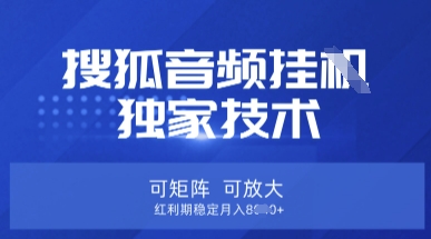 【搜狐音频挂G】独家技术，可矩阵可放大，红利期稳定月入8k【揭秘】-源创文化:轻创终点站