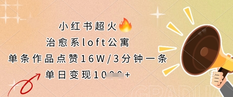 小红书超火的治愈系loft公寓，单条作品点赞16W，3分钟一条，单日变现数张-源创文化:轻创终点站